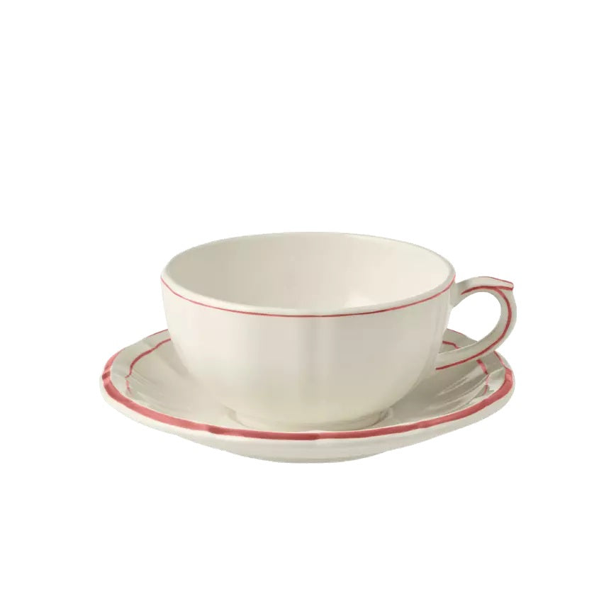 Gien Pivoines Vertes | Breakfast Cup & Saucer: Fine earthenware with hand-painted green floral motif and smooth, glazed finish, perfect for elegant morning coffee or tea | Tableware & Serveware / Cups & Mugs | 2Jour Concierge, your luxury lifestyle shop