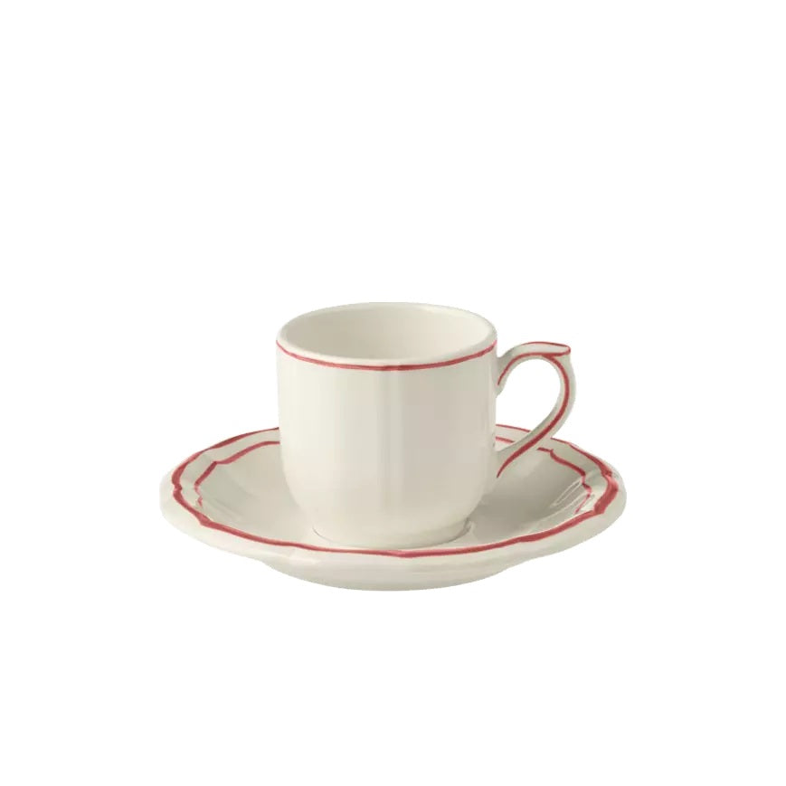 Gien Les Filets | Espresso Cup & Saucer: Fine earthenware with hand-painted rim and smooth, glazed finish, perfect for serving espresso in timeless style | Tableware & Serveware / Cups & Mugs | 2Jour Concierge, your luxury lifestyle shop