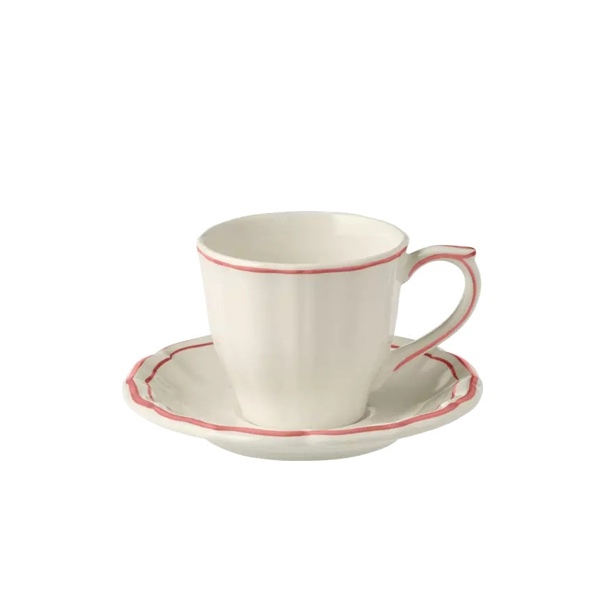 Les Filets Earthenware US Tea Cup & Saucer with Hand-Painted Rim