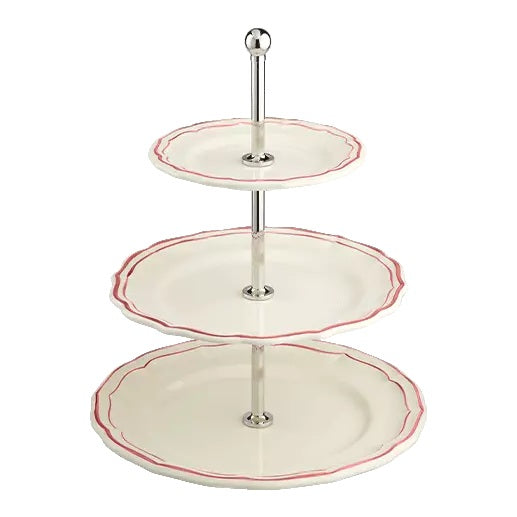 Gien Les Filets | Three-Tier Cake Stand: Fine earthenware with hand-painted rim and smooth, glazed finish, ideal for presenting pastries, sweets, or hors d’oeuvres in tiered elegance | Tableware & Serveware / Cake Stands & Tiered Servers | 2Jour Concierge, your luxury lifestyle shop
