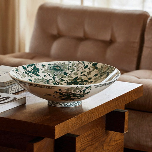 Gien Pivoines Vertes | Trevise Bowl: Fine earthenware with hand-painted green floral motif and smooth, glazed finish, perfect as a centerpiece or for serving fruit and salads | Tableware & Serveware / Bowls & Centerpieces | 2Jour Concierge, your luxury lifestyle shop