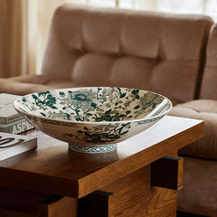 Pivoines Vertes Earthenware Trevise Bowl with Hand-Painted Green Floral Motif