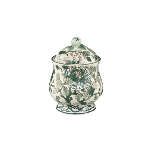 Gien Pivoines Vertes | Sugar Bowl: Fine earthenware with hand-painted green floral motif and smooth, glazed finish, perfect for serving sugar with charm and elegance | Tableware & Serveware / Sugar Bowls | 2Jour Concierge, your luxury lifestyle shop