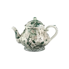 Pivoines Vertes Earthenware Teapot with Hand-Painted Green Floral Motif