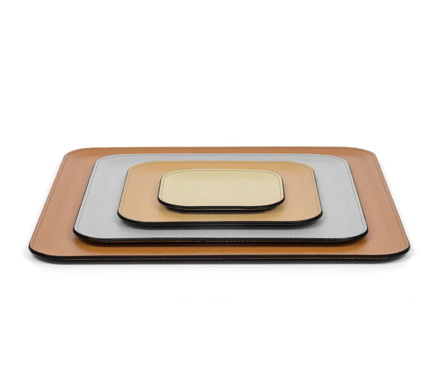 Victor Trinket Serving Tray by Pinetti | Covered in leather | Available in rectangular, square, and round shapes | Home Decor and Serveware | 2Jour Concierge, your luxury lifestyle shop