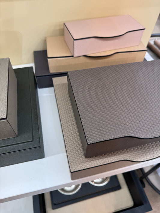 Luna Leather-Covered Wood Trinket Box Long Rectangular w Hinged Lid L