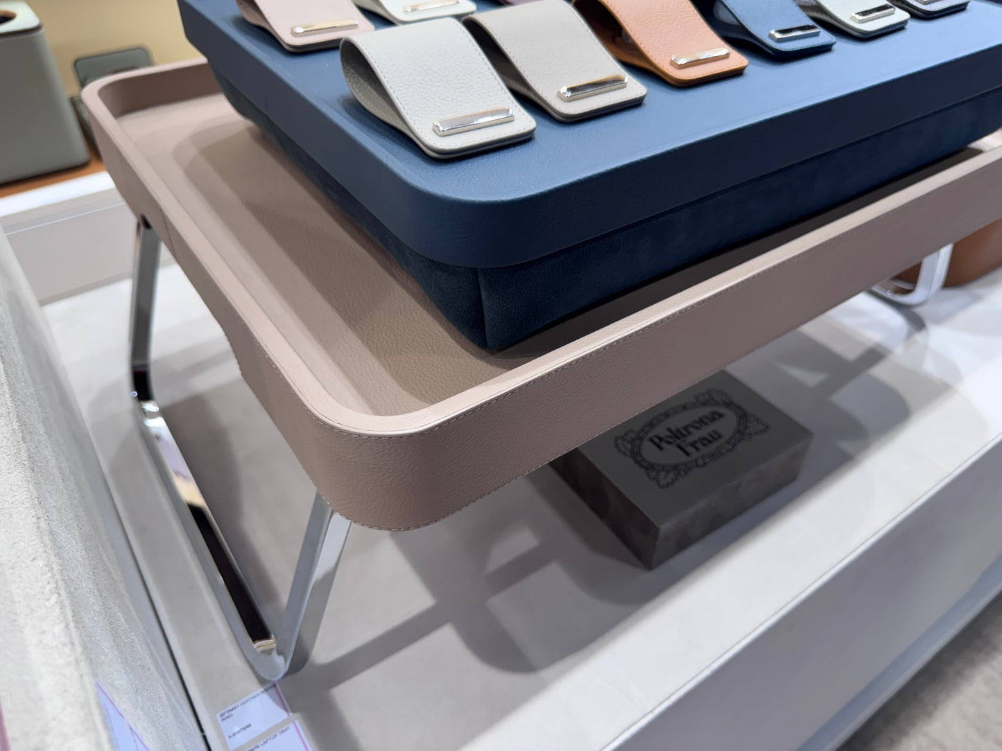 x Poltrona Frau Leather-Covered Wood Laptop Tray with Suede Padding