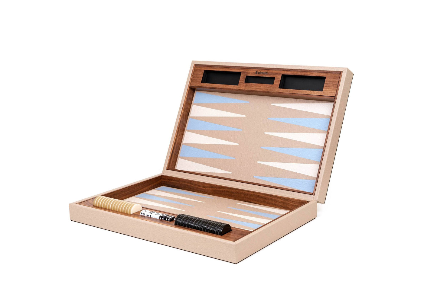 Leather-Covered Walnut Wood Backgammon Game Set