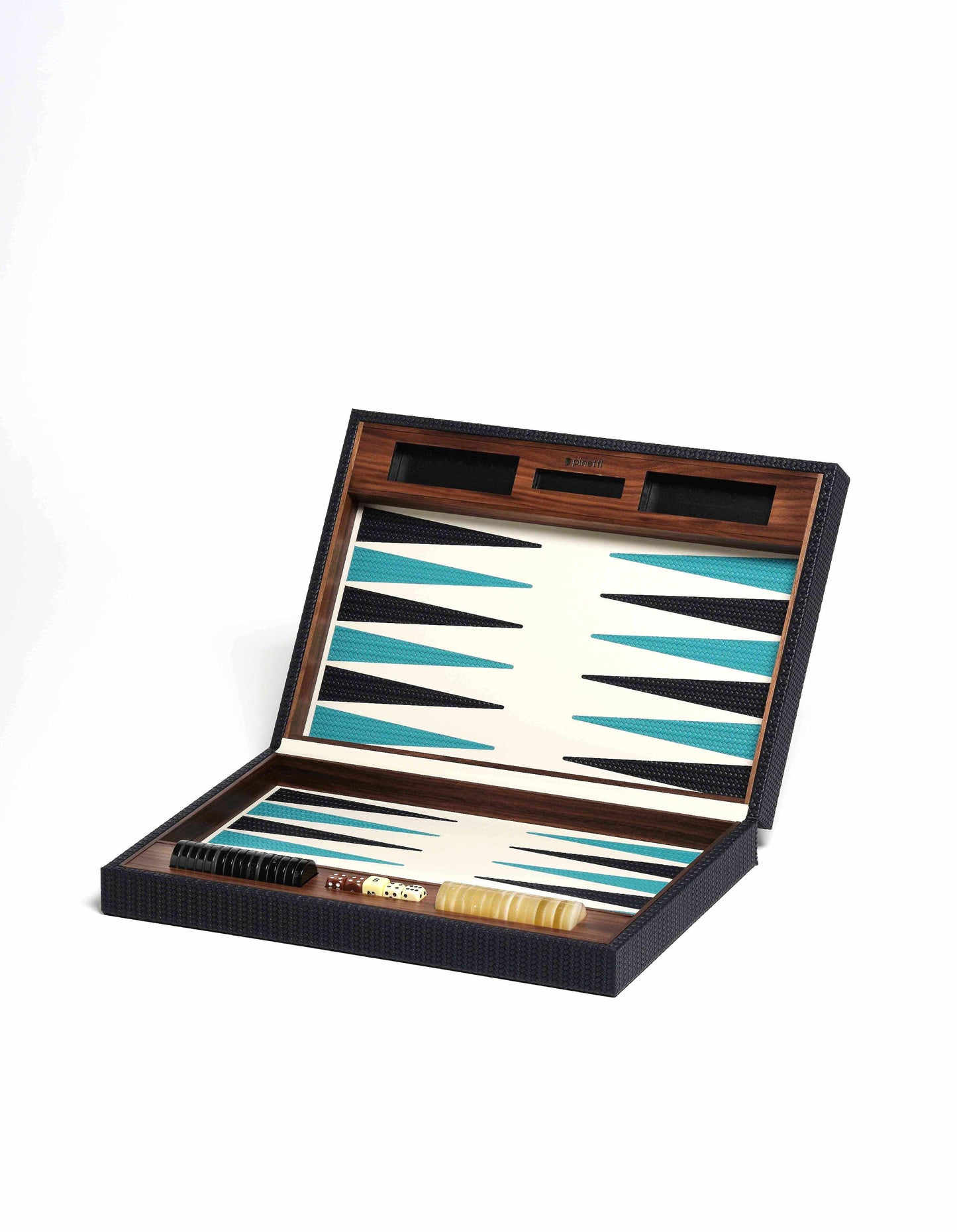 Leather-Covered Walnut Wood Backgammon Game Set