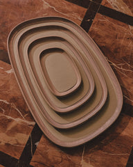 x Kelly Wearstler Maris Wood Stacking Tray, Rectangular with Leather Inlay