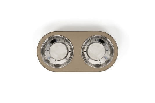 Pinetti Leather-Covered Pet Bowl With Removable Stainless Steel Bowls | Structure covered in leather | Two removable and washable stainless steel bowls | Available in two sizes | Discover Luxury Lifestyle Accessories at 2Jour Concierge, #1 luxury high-end gift & lifestyle shop