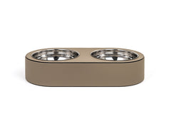 Leather-Covered Pet Bowl With Removable Stainless Steel Bowls