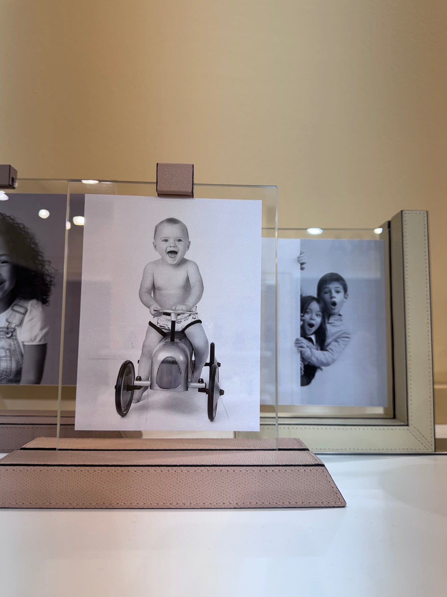 Io Picture Leather-Covered Wood Frame w Polished Glass Frame