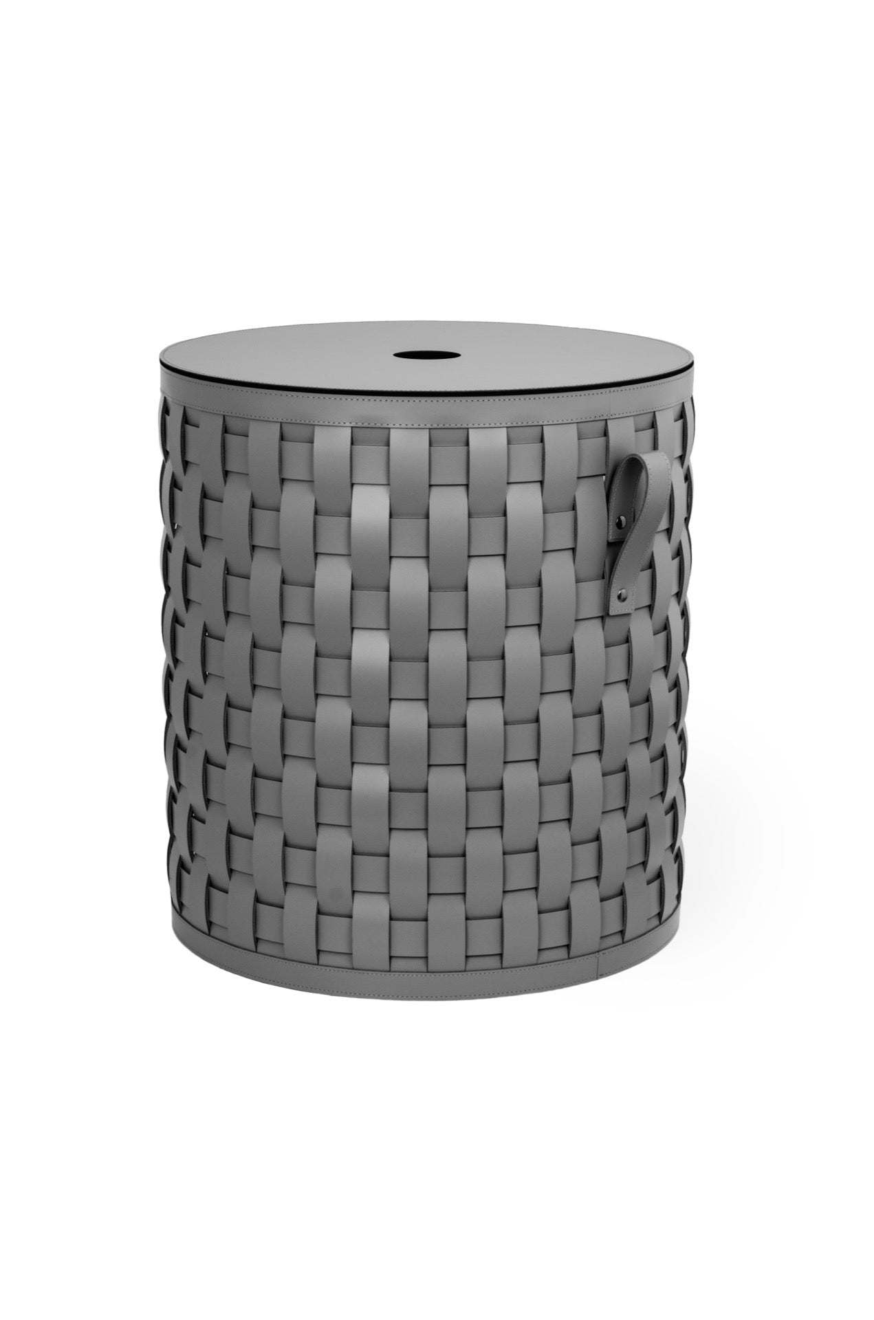 Demetra Handwoven Regenerated Leather Basket, Round