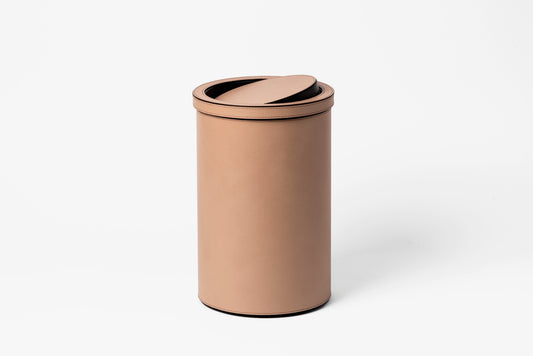 Leather-Covered Metal Tilting Lid Bin