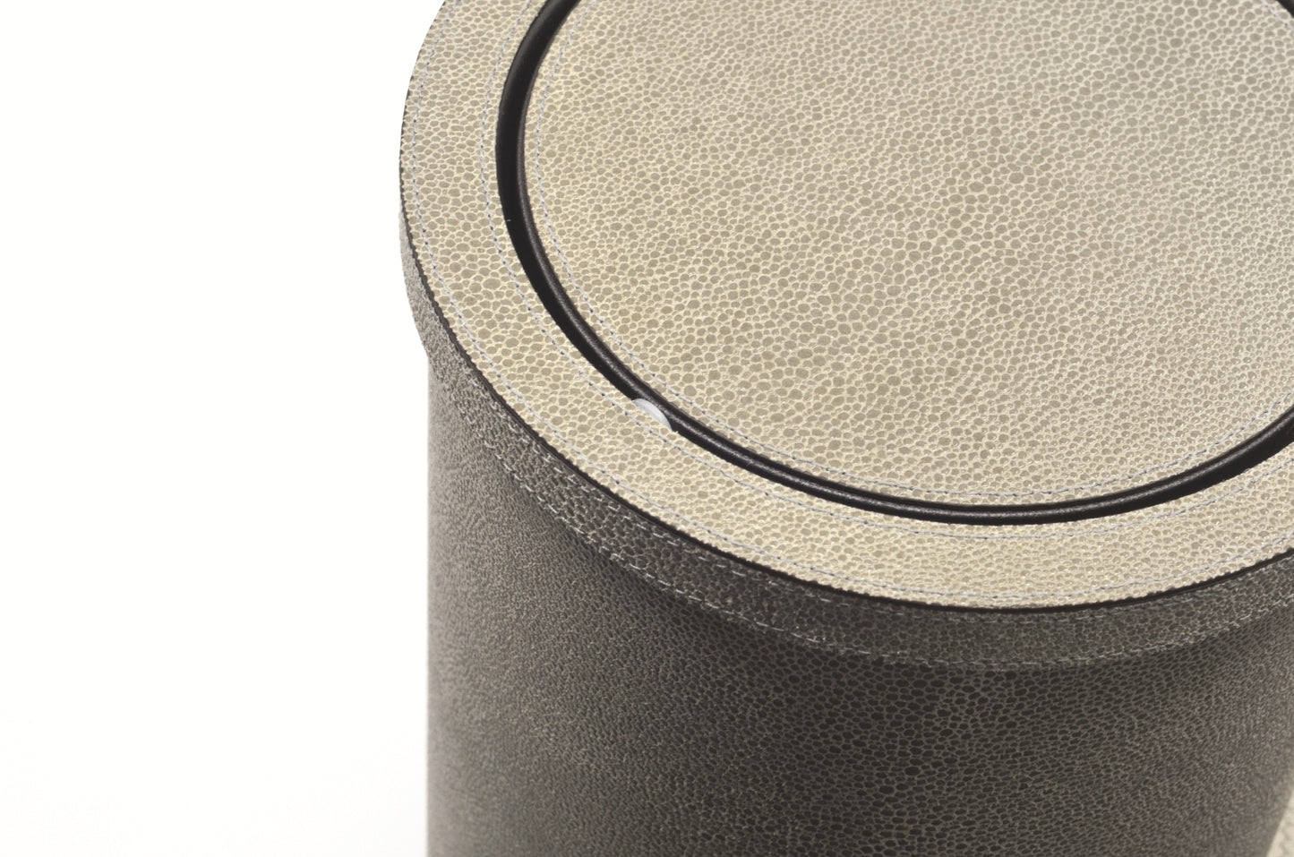 Leather-Covered Metal Tilting Lid Bin