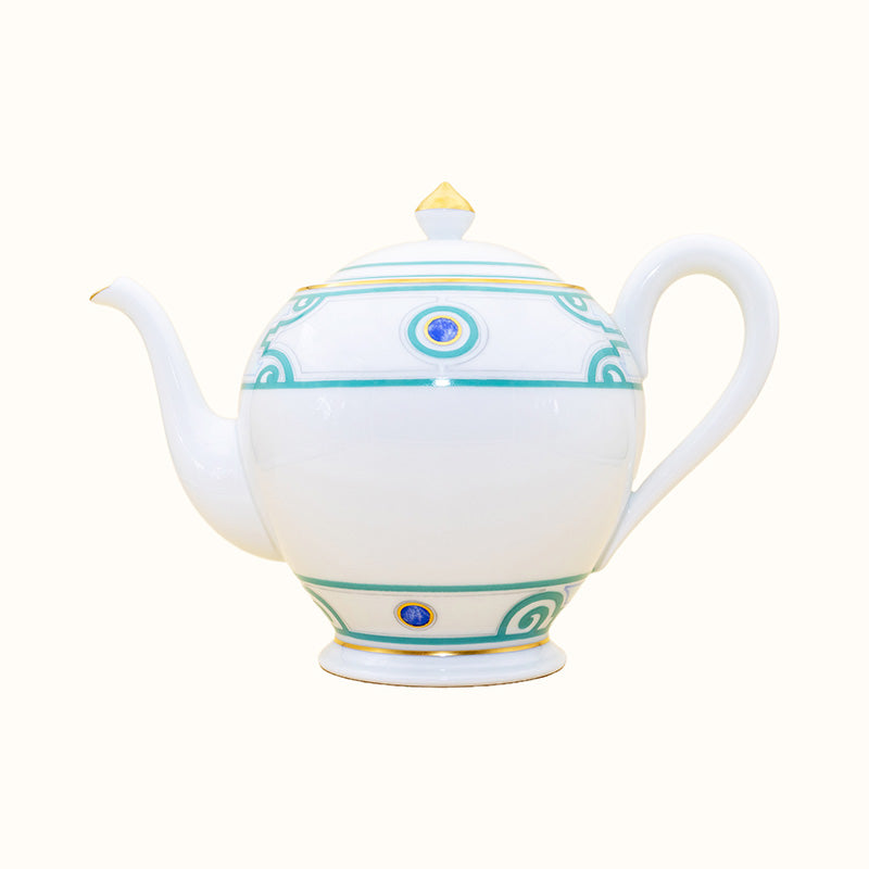 Grand Parc Limoges Porcelain Coffee/Tea Pot with Turquoise Scroll Motif