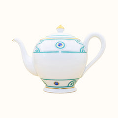 Grand Parc Limoges Porcelain Coffee/Tea Pot with Turquoise Scroll Motif
