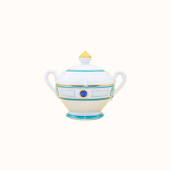 Grand Parc Limoges Porcelain Sugar Bowl with Turquoise Scroll Motif