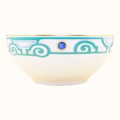 Grand Parc Limoges Porcelain Salad Bowl with Turquoise Scroll Motif