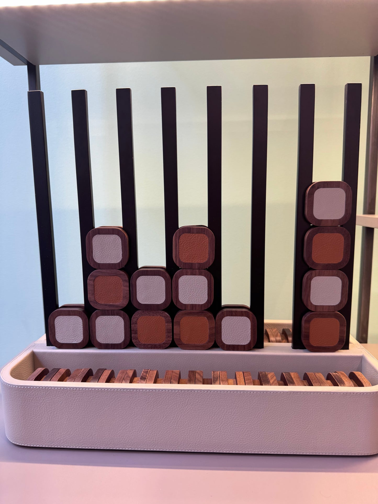 x Poltrona Frau Leather-Covered Walnut Wood Connect 4 Game Set