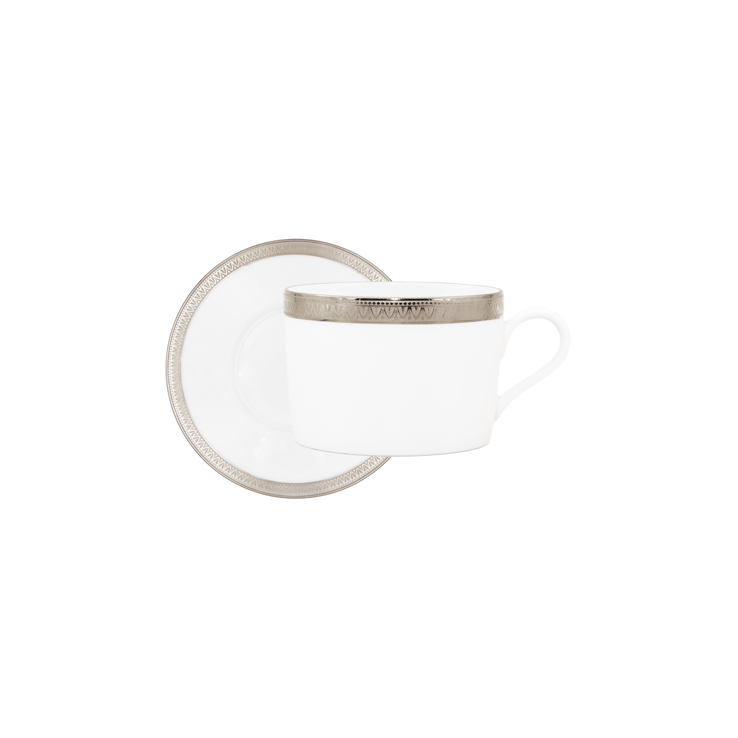 Haviland Parlon Malmaison | Tea Cup & Saucer: Fine Limoges porcelain with decorative border motif and smooth, glazed finish, ideal for elegant tea service | Tableware & Serveware / Cups & Mugs | 2Jour Concierge, your luxury lifestyle shop