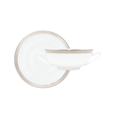 Malmaison Limoges Porcelain Cream Soup Bowl & Saucer, Platinum