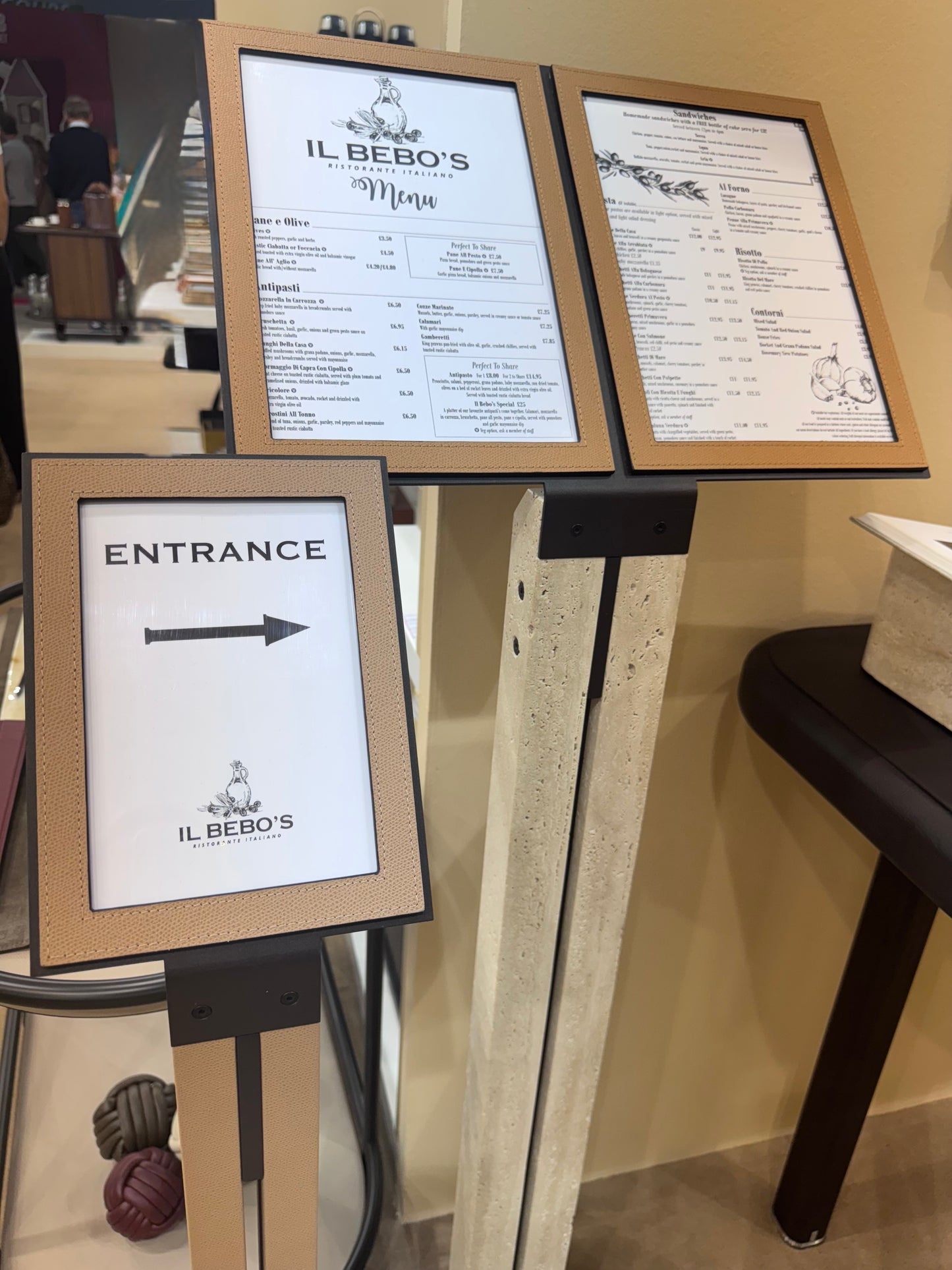 Pillar Metal Picture | Menu Frame Stand w Leather Inserts