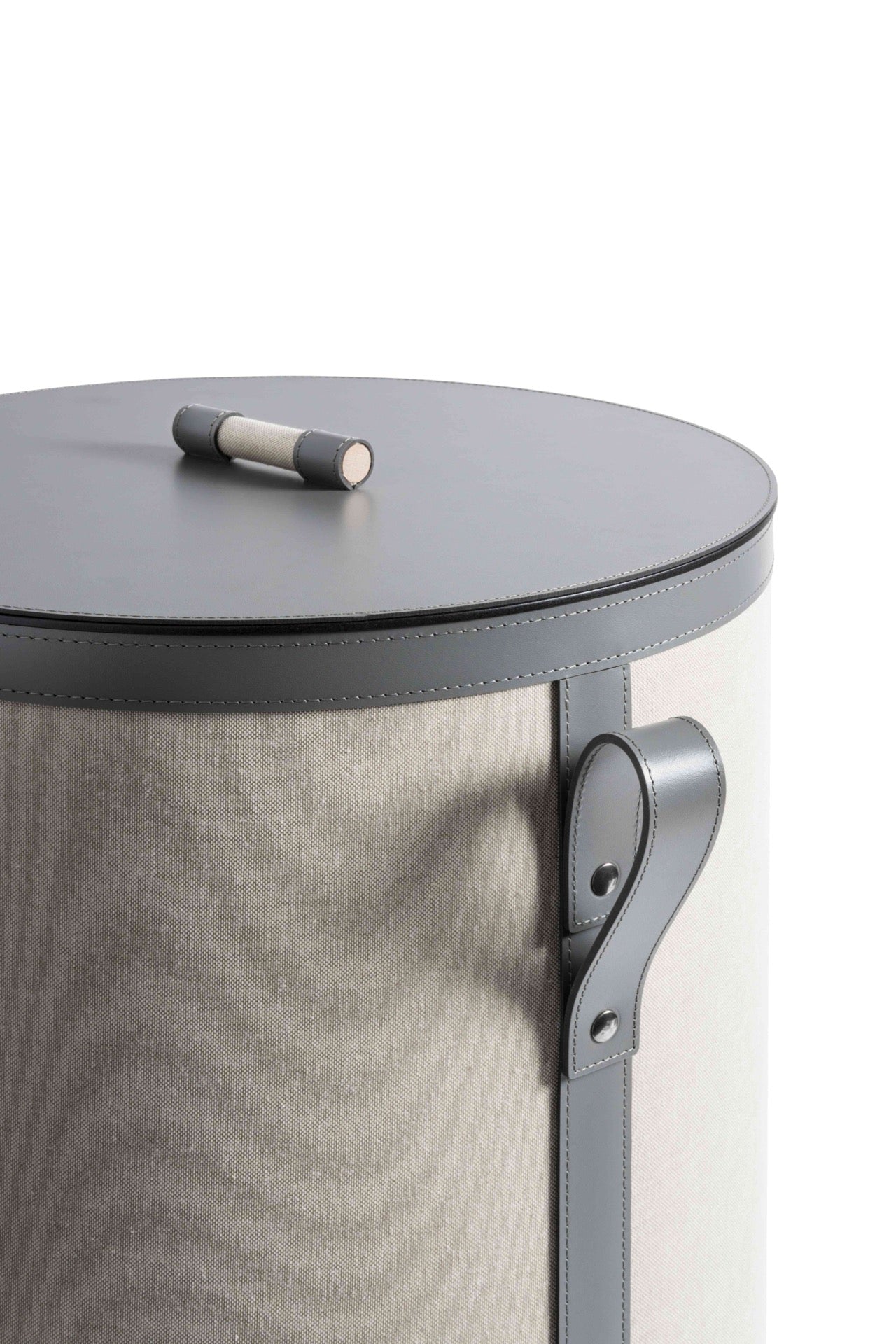 Panier Penelope en cuir régénéré, rond, extérieur en coton écru