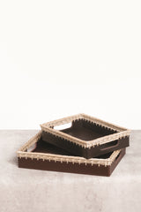 Como Saddle Leather and Wicker Tray Rectangular with Handles