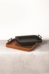 Portofino Rectangular Saddle Leather Tray with Bronze Handles