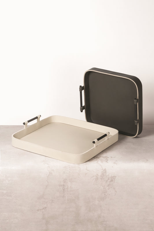 Rabitti 1969 Portofino Square Saddle Leather Tray with Bronze Handles | Elegant and Functional Tray | Crafted with High-Quality Saddle Leather | Bronze Handles for a Touch of Luxury | Explore a Range of Luxury Home Accessories at 2Jour Concierge, #1 luxury high-end gift & lifestyle shop