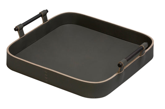 Rabitti 1969 Portofino Square Saddle Leather Tray with Bronze Handles | Elegant and Functional Tray | Crafted with High-Quality Saddle Leather | Bronze Handles for a Touch of Luxury | Explore a Range of Luxury Home Accessories at 2Jour Concierge, #1 luxury high-end gift & lifestyle shop