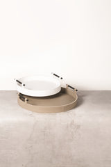 Portofino Round Saddle Leather Tray with Bronze Handles