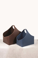 Arco Saddle Leather Storage Basket With Chrome Buckle and Handle