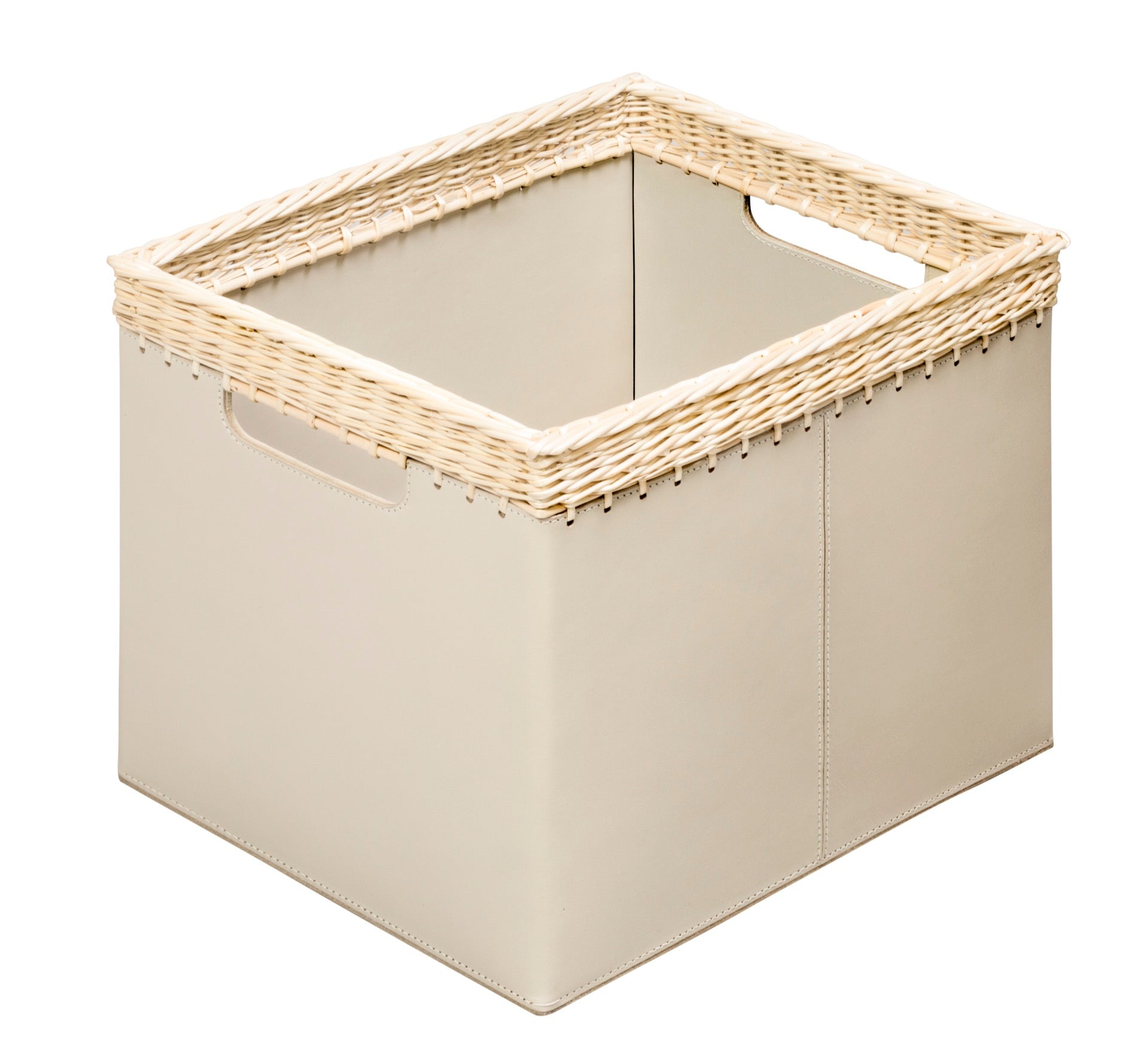 Riviere Como | Basket: Saddle leather and wicker construction with handles, available in multiple shapes and sizes, designed for refined storage or display | Storage / Storage Baskets & Boxes | 2Jour Concierge, your luxury lifestyle shop | luxury interiors, hospitality décor, elegant living, designer home accessories, boutique hotels, refined lifestyle, yacht décor, executive interiors