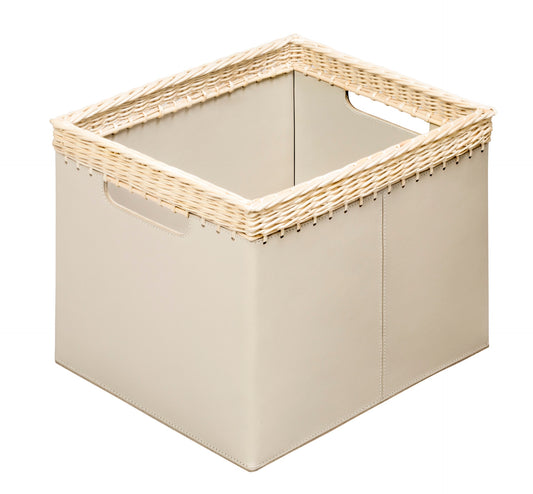 Riviere Como | Basket: Saddle leather and wicker construction with handles, available in multiple shapes and sizes, designed for refined storage or display | Storage / Storage Baskets & Boxes | 2Jour Concierge, your luxury lifestyle shop | luxury interiors, hospitality décor, elegant living, designer home accessories, boutique hotels, refined lifestyle, yacht décor, executive interiors