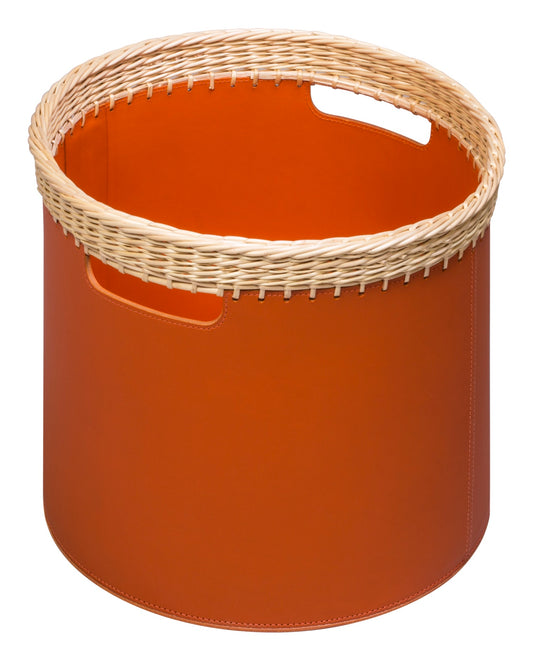Como Leather and Wicker Basket, Round with Handles
