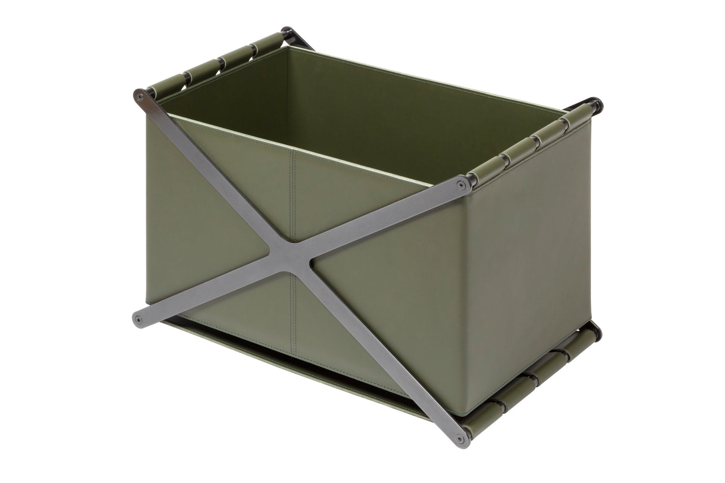 Aufbewahrungskorb aus dunkel gebeiztem Metall, gefertigt aus Sattelleder von Edinburgh