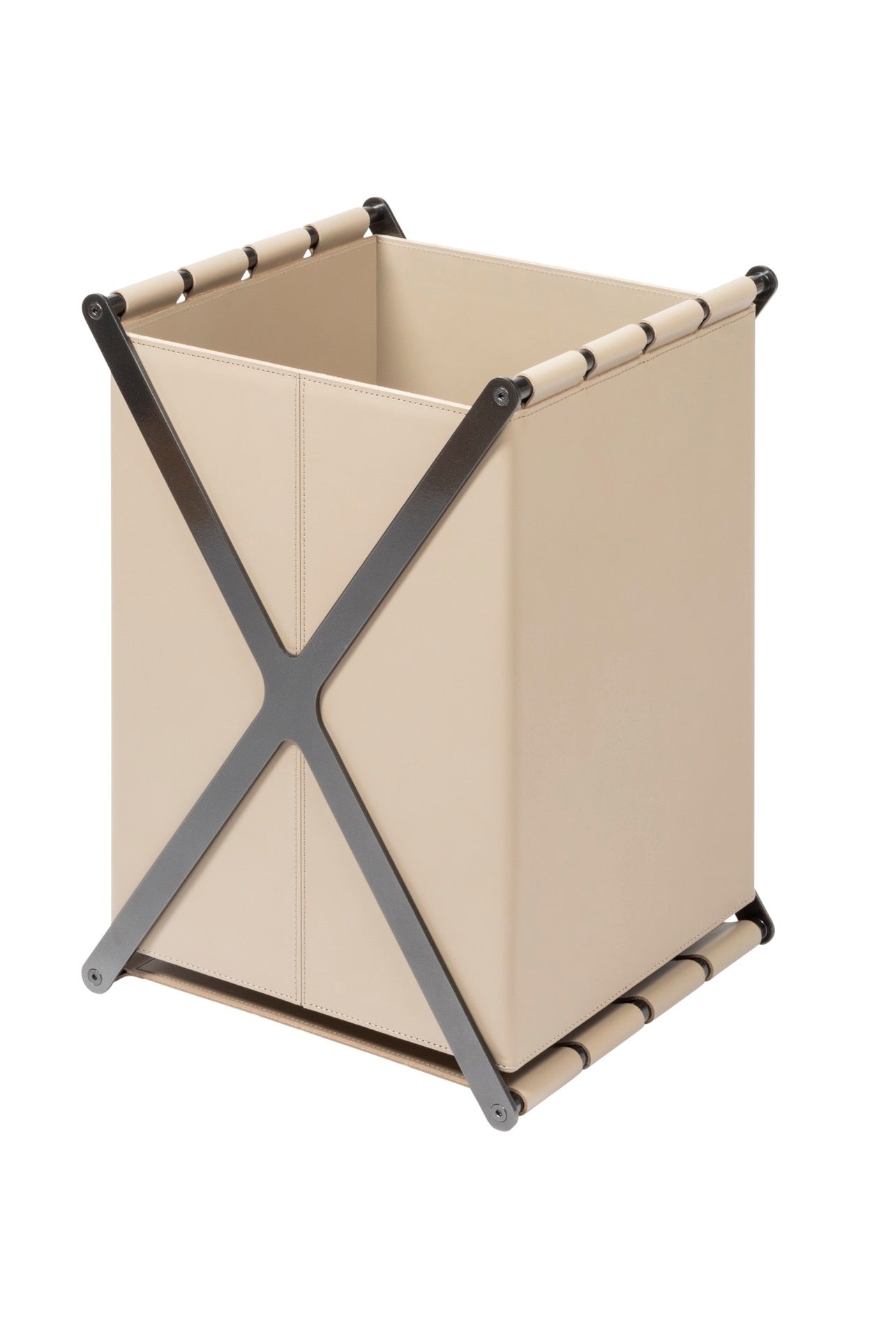 Aufbewahrungskorb aus dunkel gebeiztem Metall, gefertigt aus Sattelleder von Edinburgh