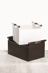 Beta Saddle Leather Storage Basket with Solid Palisander Handles