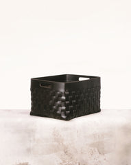 Verona Rectangular Woven Saddle Leather Storage Basket with Handles