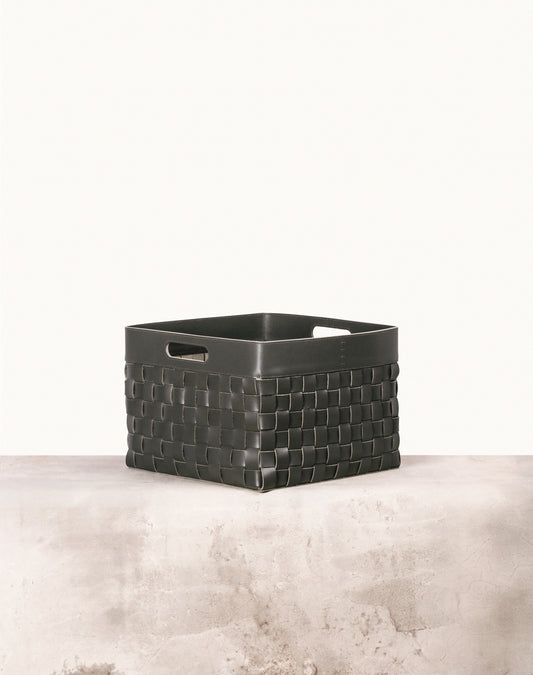 Rabitti 1969 Verona Square Woven Saddle Leather Storage Basket | Elegant and Functional Storage Solution | Crafted with High-Quality Saddle Leather | Handles for Convenient Use | Explore a Range of Luxury Home Accessories at 2Jour Concierge, #1 luxury high-end gift & lifestyle shop