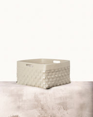 Verona Square Woven Saddle Leather Storage Basket with Handles