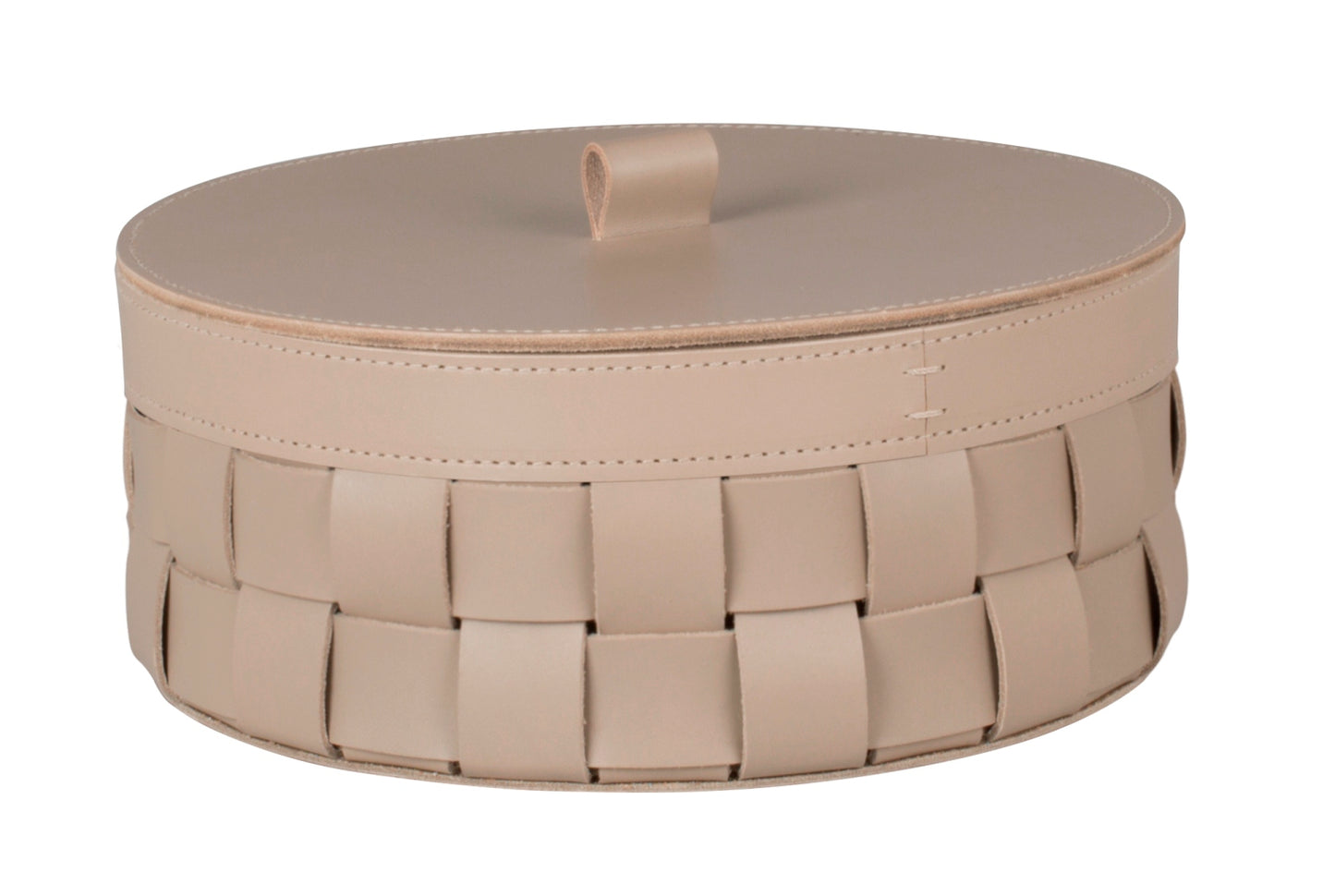 Rabitti 1969 Mondina Round Woven Saddle Leather Storage Basket (Tall) | Elegant and Functional Storage Solution | Crafted with High-Quality Saddle Leather | Explore a Range of Luxury Home Accessories at 2Jour Concierge, #1 luxury high-end gift & lifestyle shop
