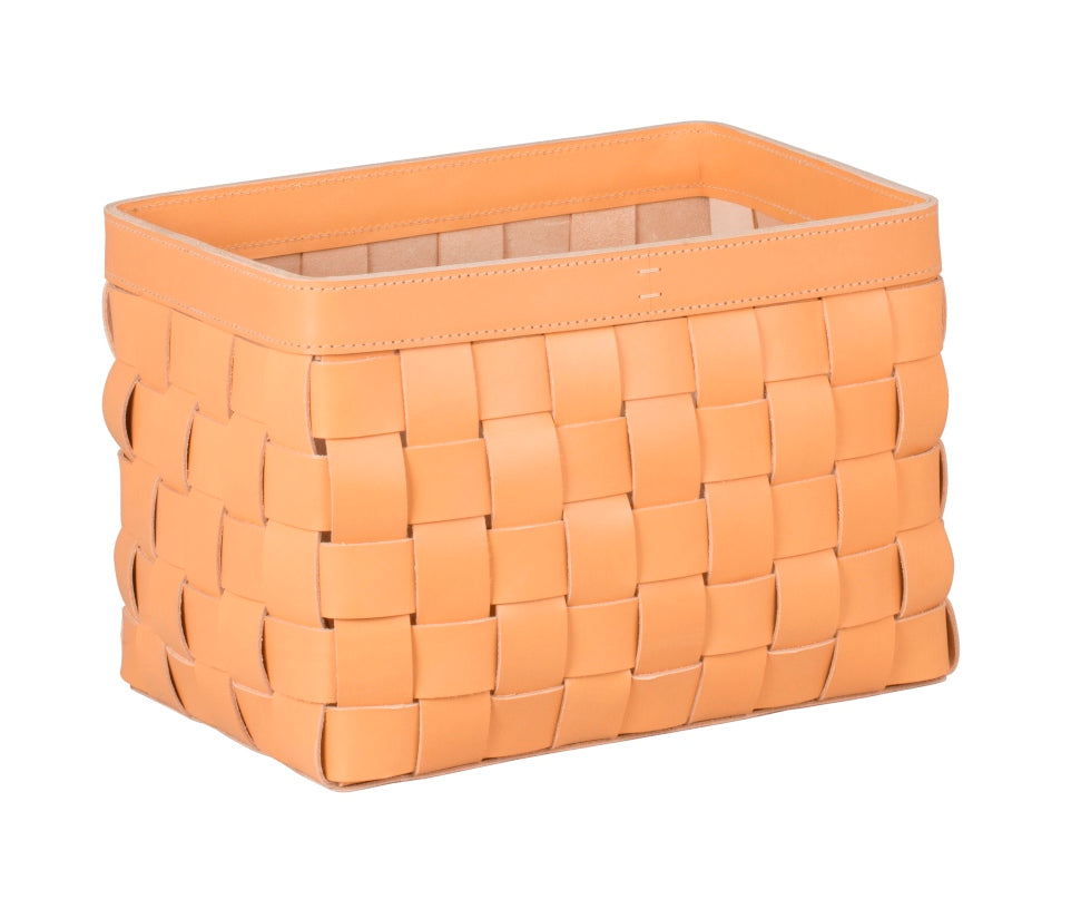 Mondina Rectangular Woven Saddle Leather Storage Basket (tall)