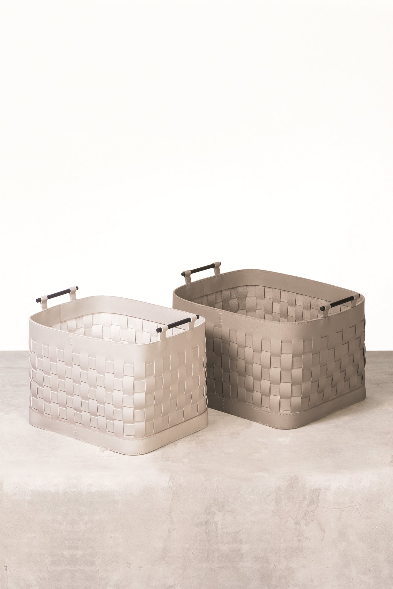 Ravenna Rectangular Braided Leather Storage Basket with Brushed Bronze Handles