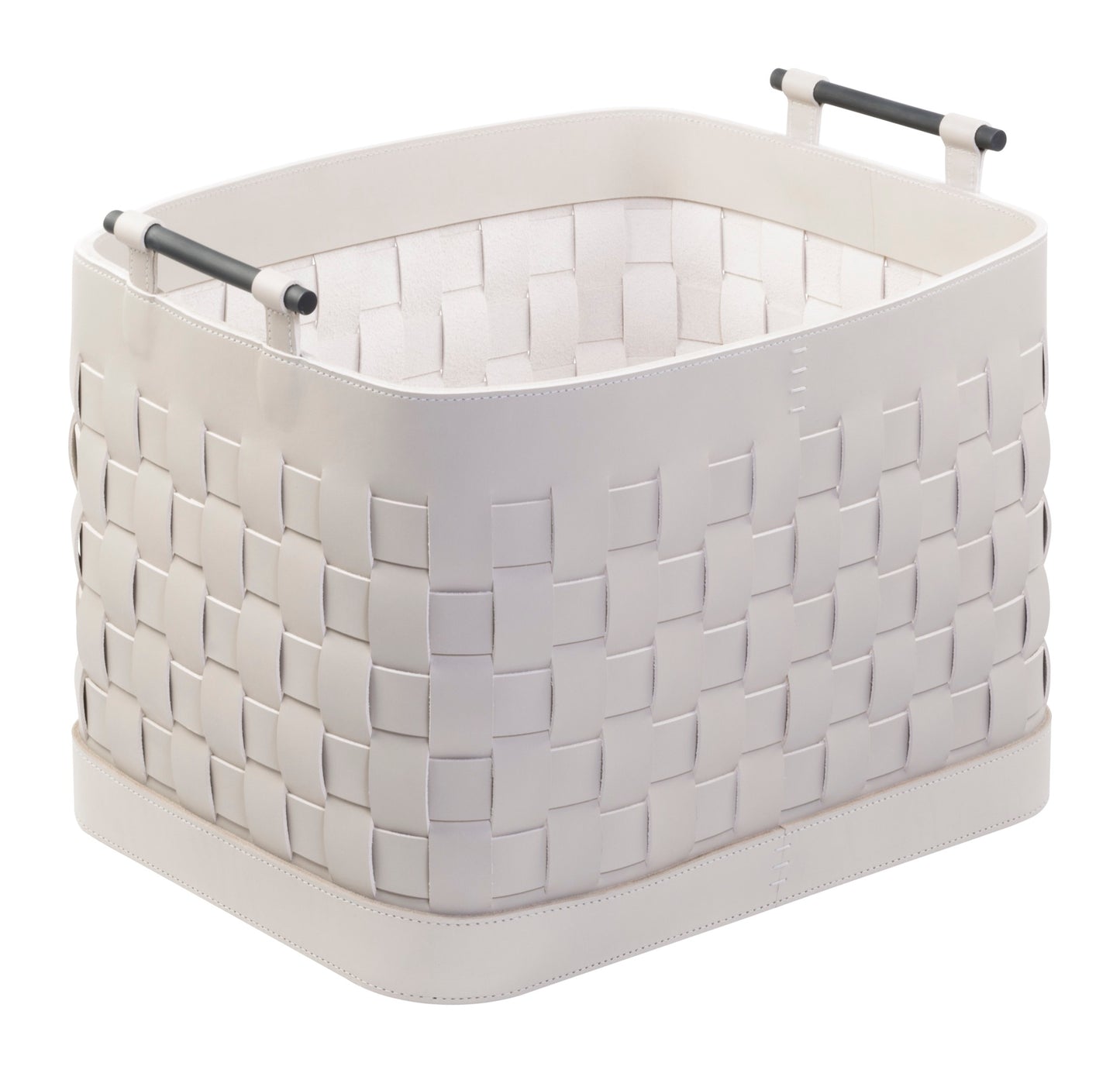 Ravenna Braided Leather Storage Basket, Rectangular Tall with Brushed Bronze Handles