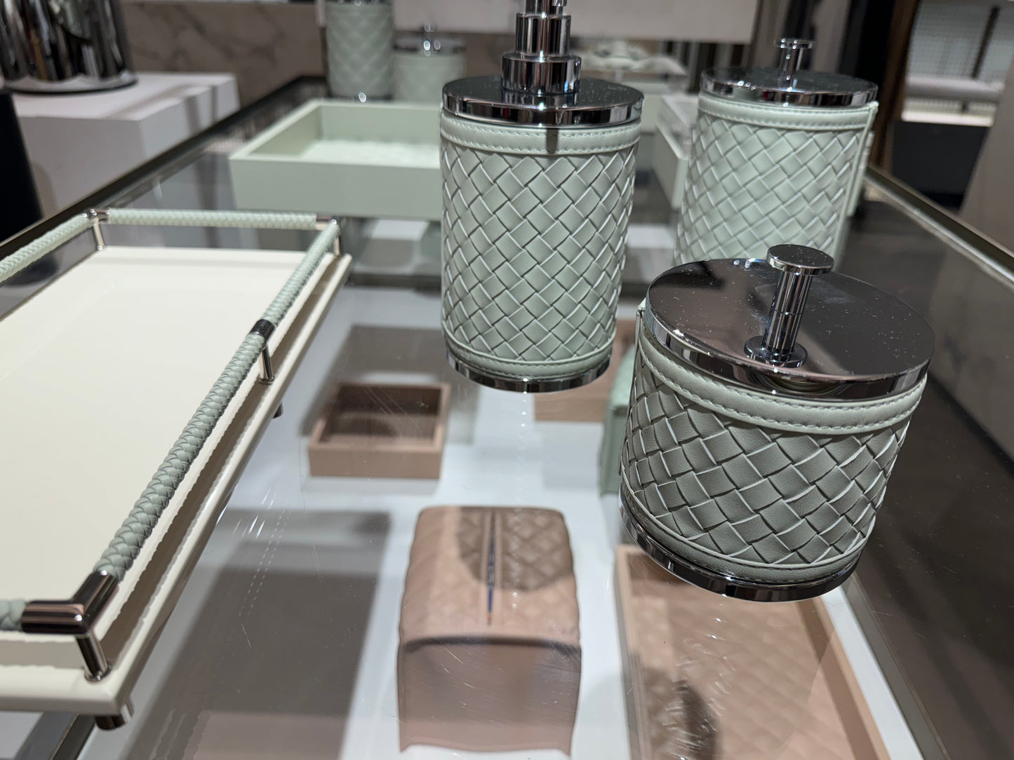 Alghero Handwoven Leather Box with Metal Finish