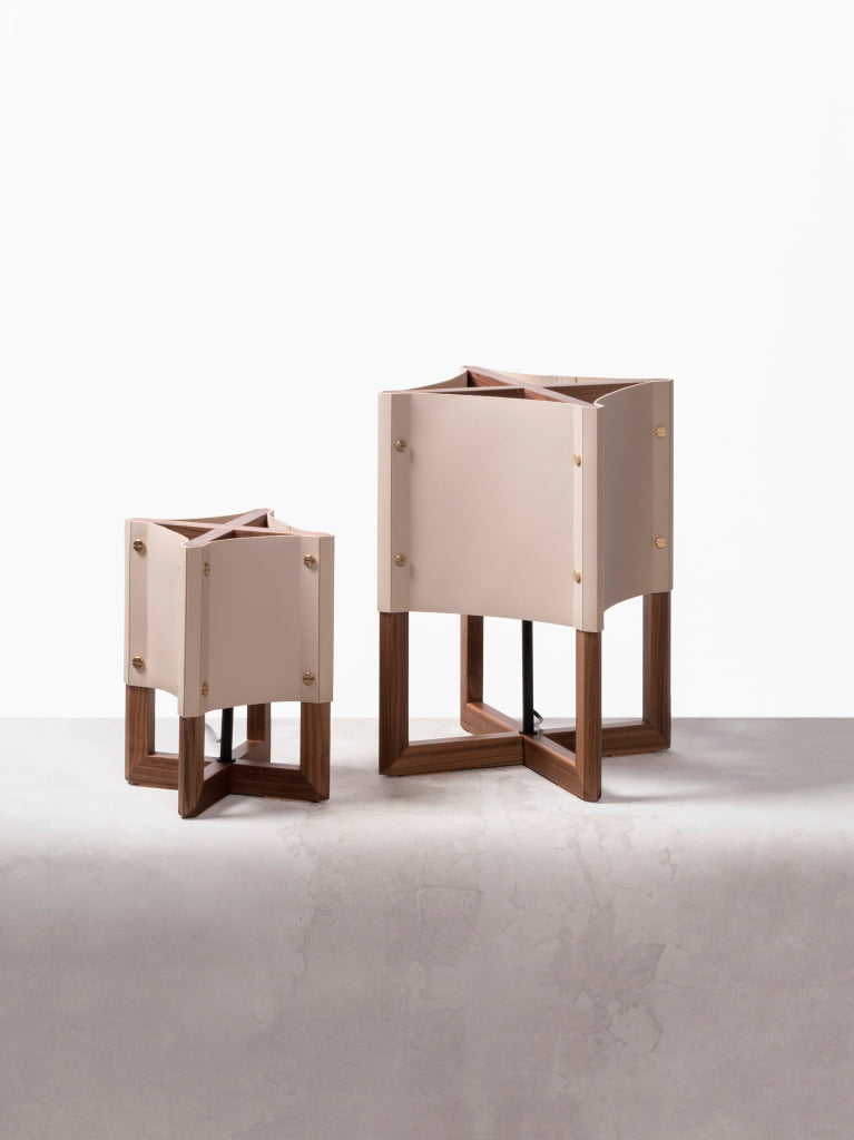 Aliante Table Lamp by Rabitti 1969 | Wood Structure with Saddle Leather Lampshade | Designed by Simone Fanciullacci | Explore a Range of Luxury Lighting Options at 2Jour Concierge, #1 luxury high-end gift & lifestyle shop